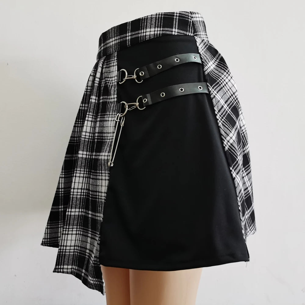 Gothic Sweet Women Pleated Skirt Fashion Plaid Mini High Waist Chic Skirt Kawaii Summer Casual Ladies Plaid Pleated Skirt