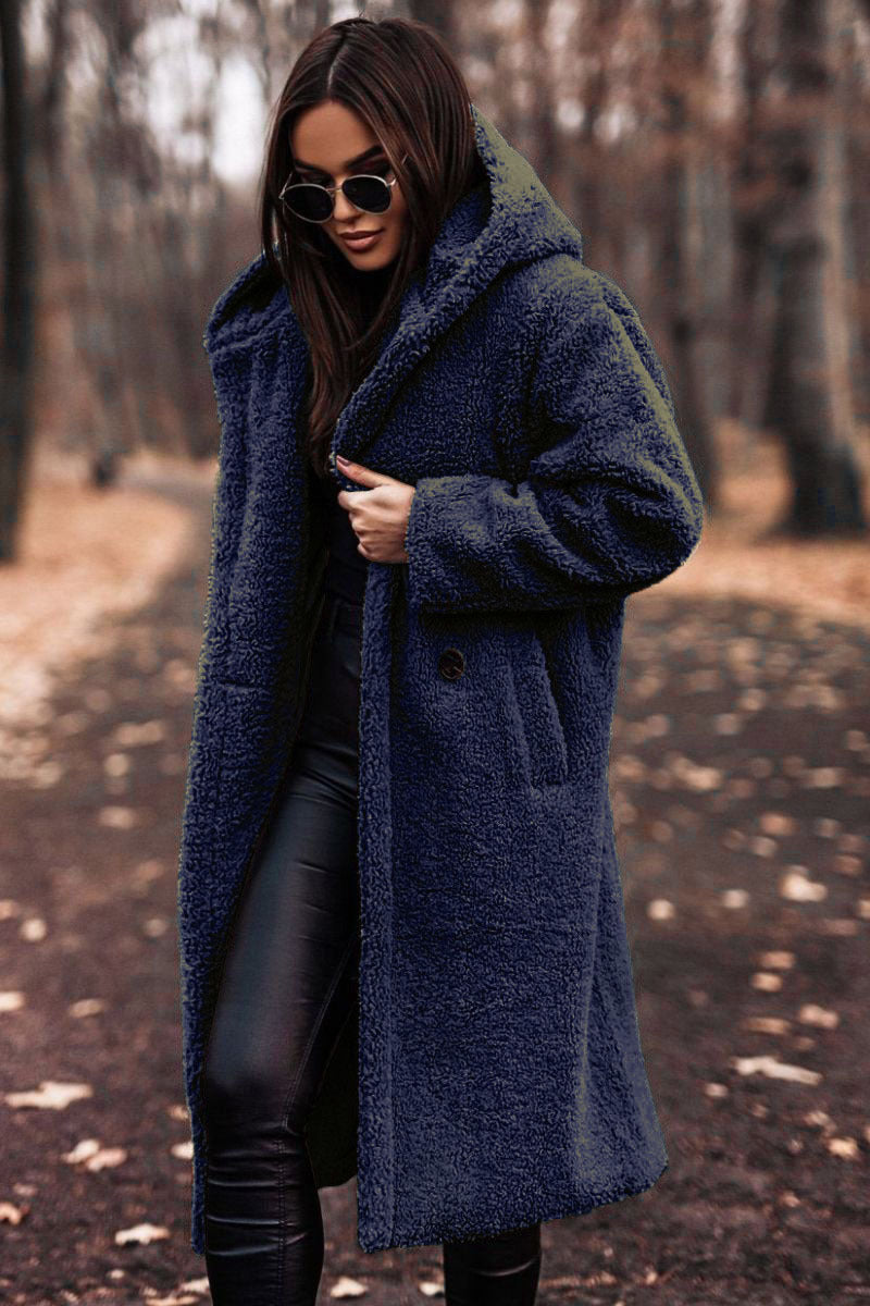 Long net color long sleeved woolen women's coat