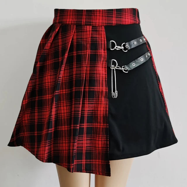 Gothic Sweet Women Pleated Skirt Fashion Plaid Mini High Waist Chic Skirt Kawaii Summer Casual Ladies Plaid Pleated Skirt