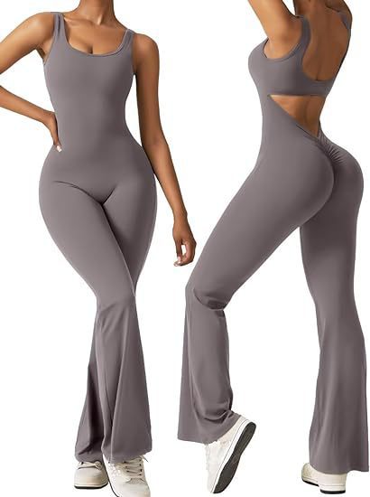 Women's sleeveless flared jumpsuit sexy backless vest tight fitting hip lifting yoga jumpsuit