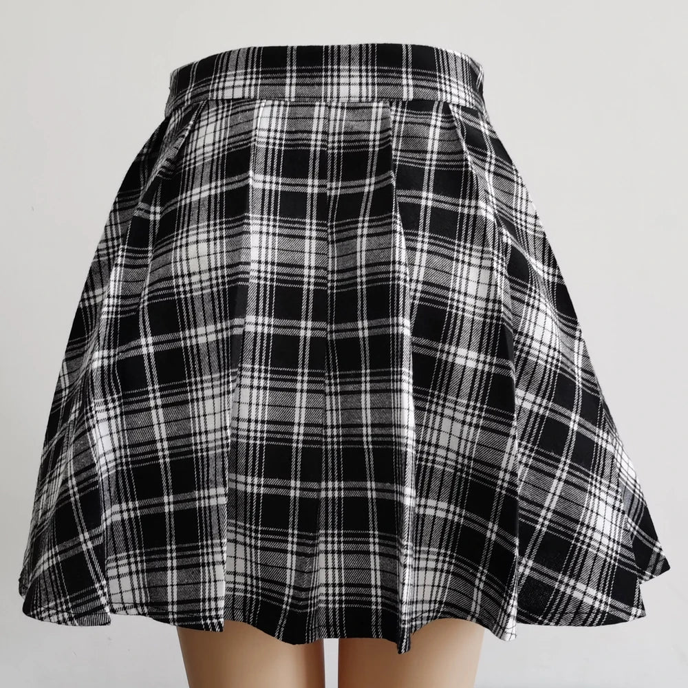 Gothic Sweet Women Pleated Skirt Fashion Plaid Mini High Waist Chic Skirt Kawaii Summer Casual Ladies Plaid Pleated Skirt