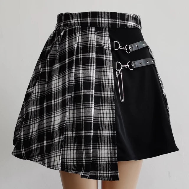 Gothic Sweet Women Pleated Skirt Fashion Plaid Mini High Waist Chic Skirt Kawaii Summer Casual Ladies Plaid Pleated Skirt