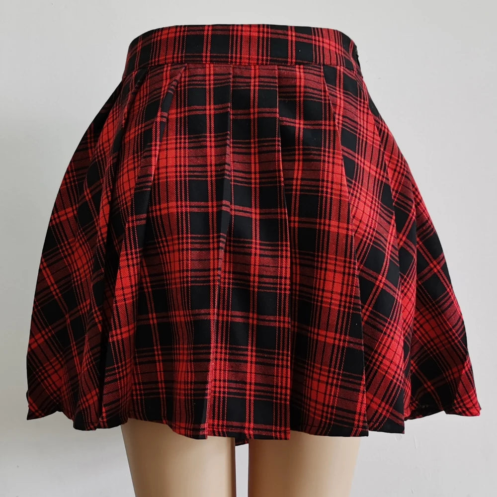 Gothic Sweet Women Pleated Skirt Fashion Plaid Mini High Waist Chic Skirt Kawaii Summer Casual Ladies Plaid Pleated Skirt