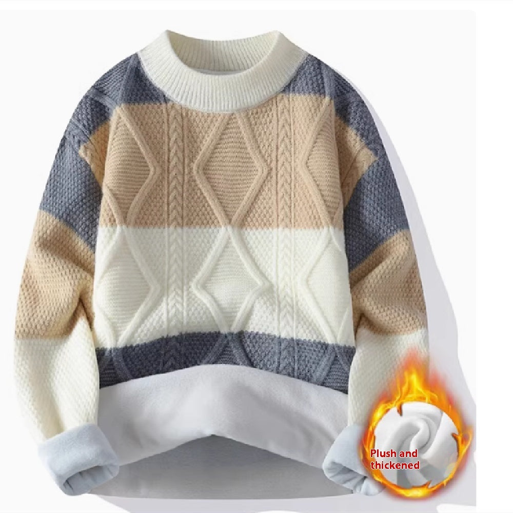 Men's Casual Round Neck Sweater Contrast Color Knitwear Top