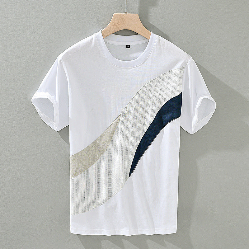 Summer Japanese Linen Striped Color Matching Short Sleeve