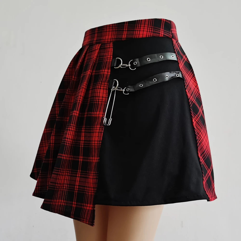 Gothic Sweet Women Pleated Skirt Fashion Plaid Mini High Waist Chic Skirt Kawaii Summer Casual Ladies Plaid Pleated Skirt