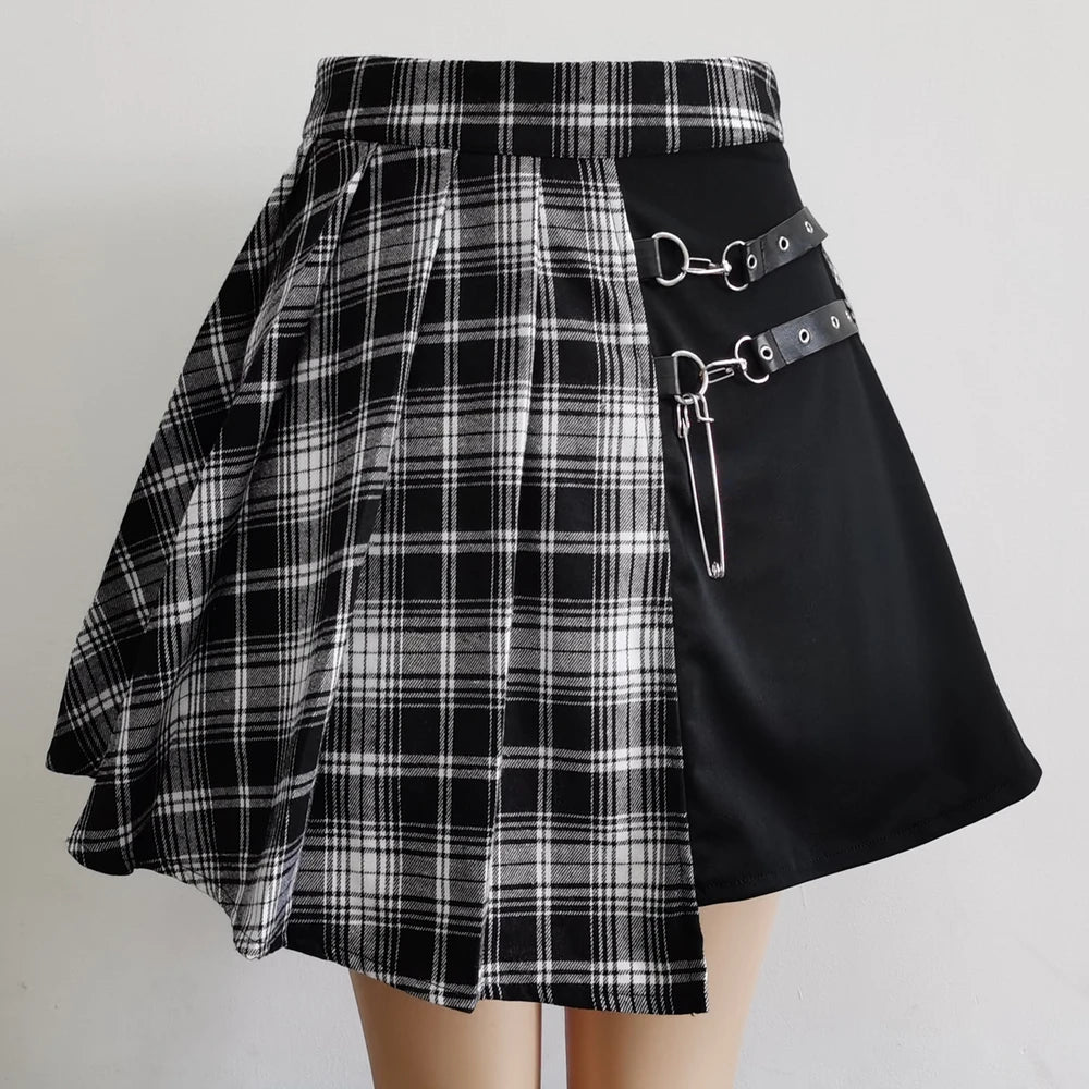 Gothic Sweet Women Pleated Skirt Fashion Plaid Mini High Waist Chic Skirt Kawaii Summer Casual Ladies Plaid Pleated Skirt