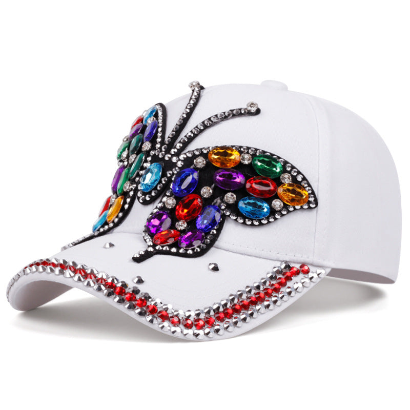 Butterfly Diamond Denim Peaked Cap