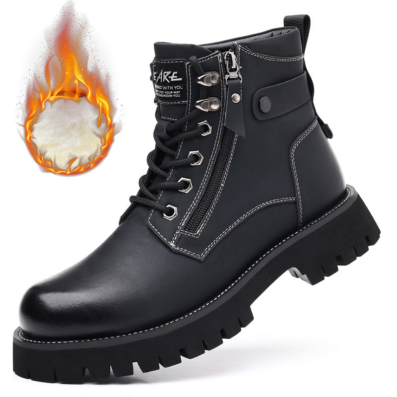 Men's High-top Velvet Thermal Height Increasing Leather Boots