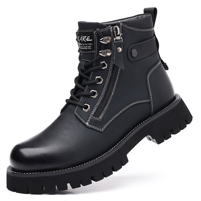 Men's High-top Velvet Thermal Height Increasing Leather Boots