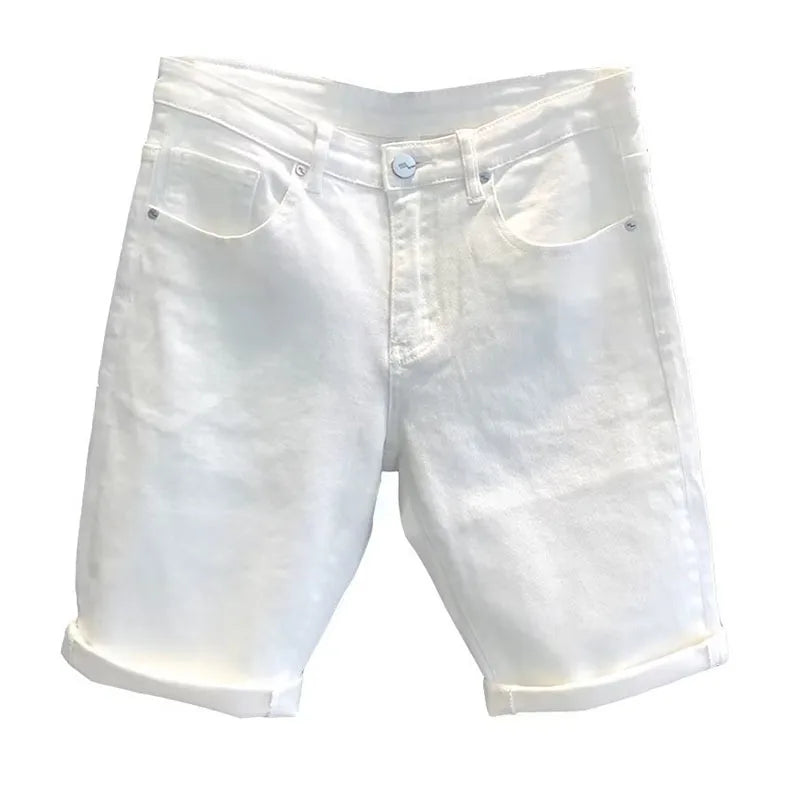 Summer Men's Loose Straight Denim Shorts White Black Casual Knee Length Jeans Shorts