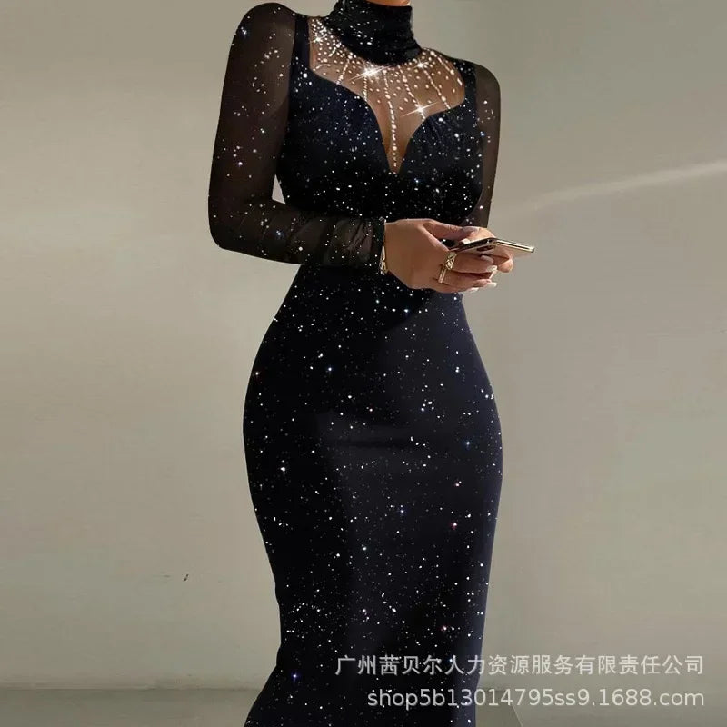 Women Autumn Winter Dress Solid Color Long Sleeve O Neck Hollow Out Lace Sheath Casual Fashion Sexy Comfortable Regular Dress