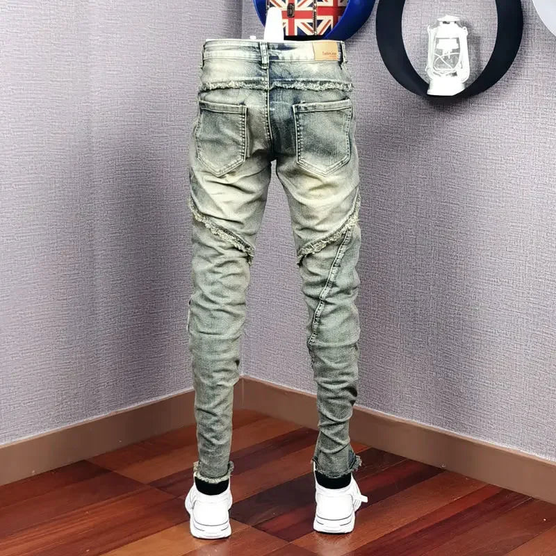 Herfs Winter 2022 Nuwe Gebreekte Denim Jean Mans Pleister Slank voete Mode Retro Cargo Broeke Vintage Pantalon Skinny Homme jeans