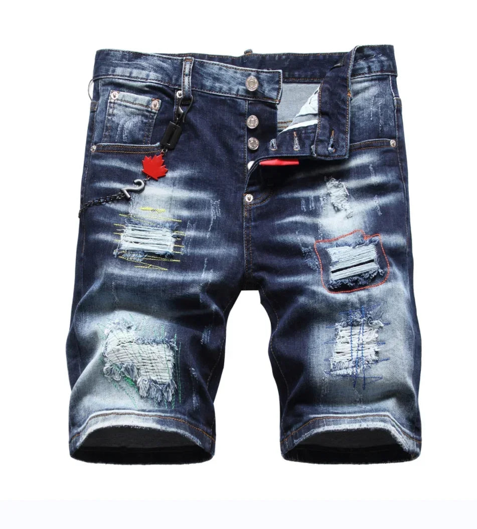 2025 Mans Jeans Hoëgehalte Luukse handelsmerk Mans Klassieke Blou Straat Slim Fit Broeke Mans Stretch Skinny Denim Kortbroek Grootte 44-58