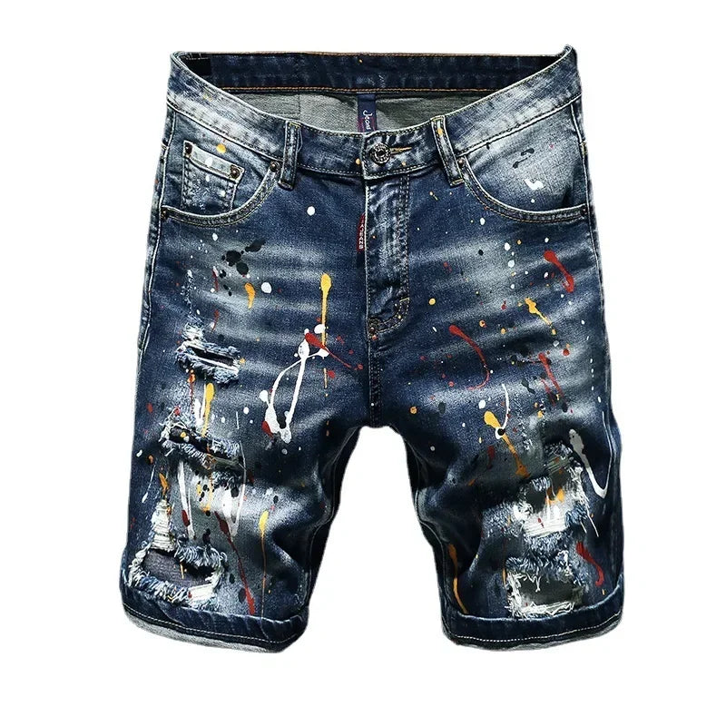 2025 Mens Jeans High-quality Luxury Brand Men Classic Blue Street Slim Fit Pants Men Stretch Skinny Denim Shorts Size 44-58