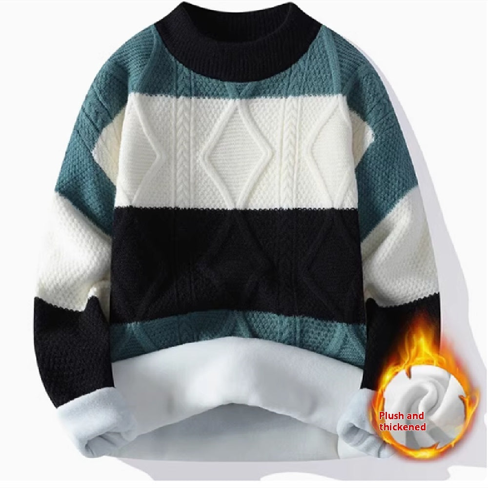 Men's Casual Round Neck Sweater Contrast Color Knitwear Top